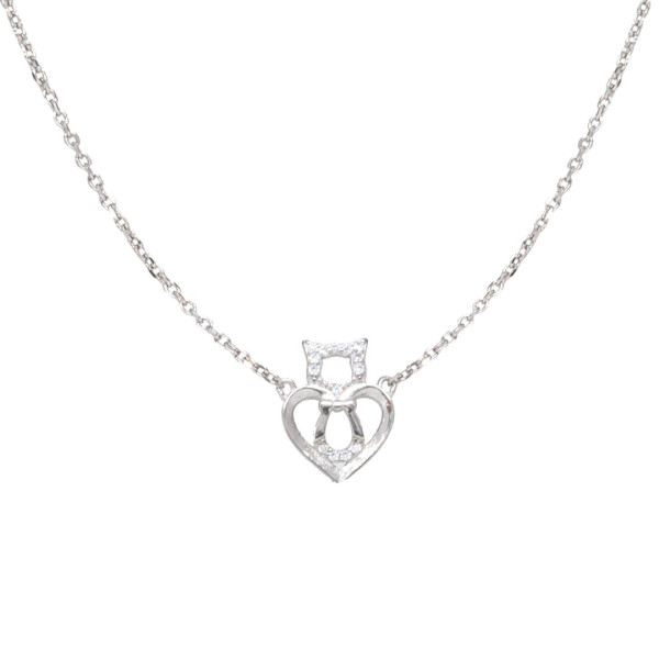 Pave Cat & Heart Necklace