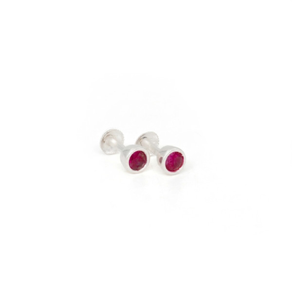 Red Tourmaline Bezel-Set Flat-Back Stud Earrings