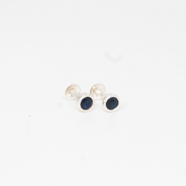Dark Blue Sapphire Bezel-Set Flat-Back Stud Earrings