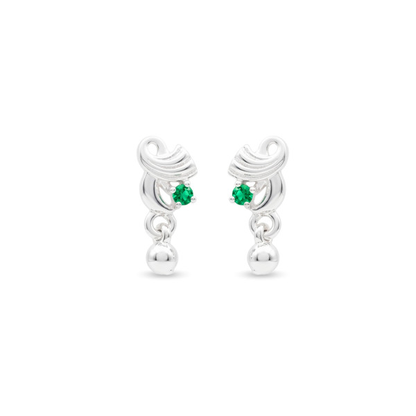 Emerald Swirl Drop Earrings with Silver Bead Accents