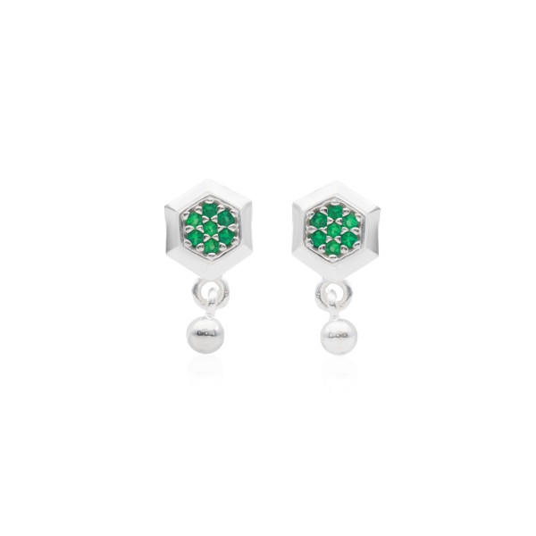 Hexagonal Emerald Cluster Drop Earrings