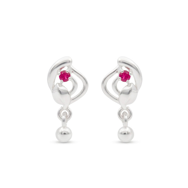 Floral Swirl Silver Drop Earrings with Pink Accents