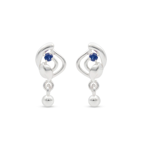 Floral Swirl Silver Drop Earrings with Blue Accents