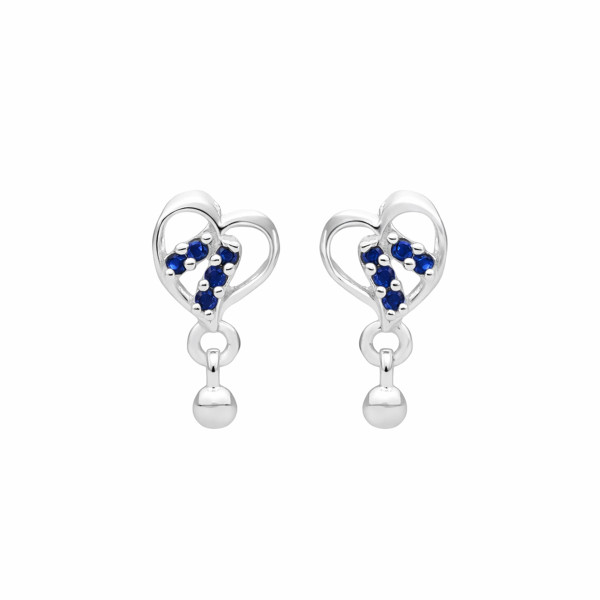 Heart Silhouette Silver Drop Earrings with Blue Accents