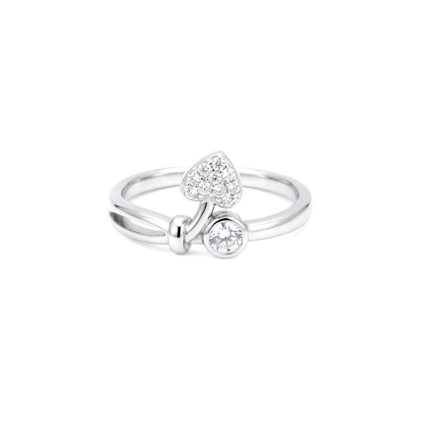 Adjustable Sterling Silver Heart and Solitaire Ring