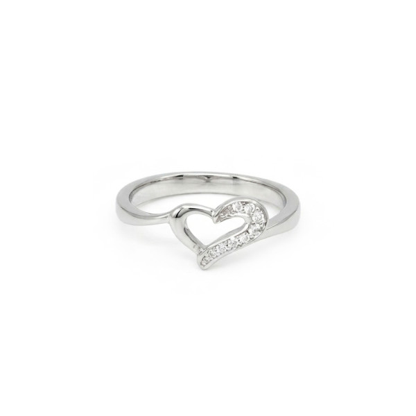 Open Heart Sterling Silver Ring with Pave Accents