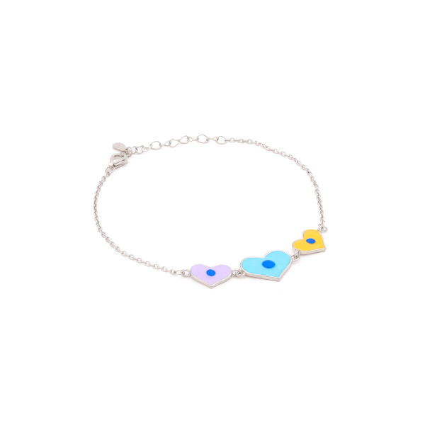 Silver Pastel Enamel Triple Heart Bracelet
