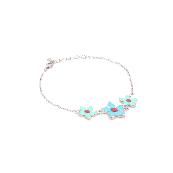 Silver Enamel Triple Flower Charm Bracelet